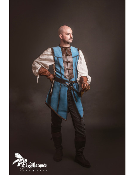 Lang middelalderkappe til mænd, blå...