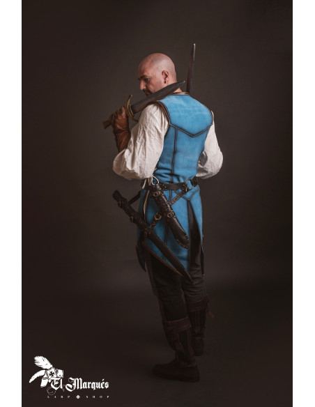 Lang middelalderkappe til mænd, blå...