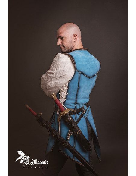 Lang middelalderkappe til mænd, blå...