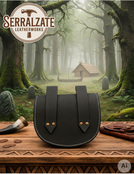 Mittelalterliche schwarze Ledertasche...