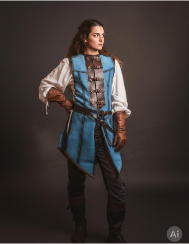 Cuera medieval larga para mujer, serraje azul