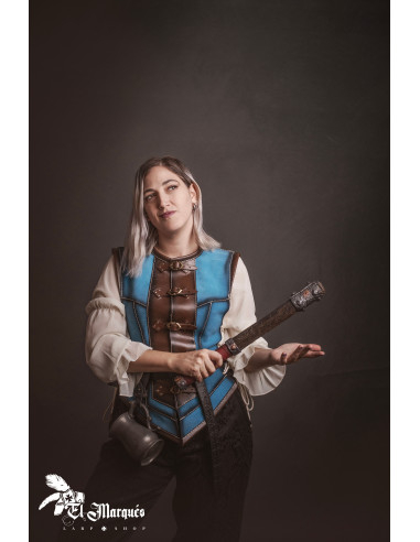 Cuera medieval corta para mujer, serraje azul