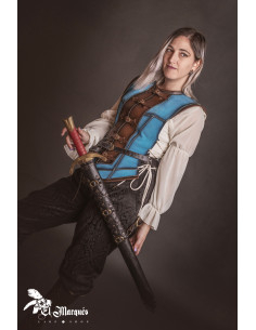 Cuera medieval corta para mujer, serraje azul 2