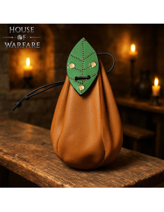 Bolso limosnera para cinturón cuero marrón, detalles hojas