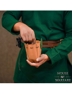 Bolso limosnera para cinturón cuero marrón, detalles hojas 2