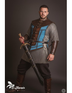Kurze mittelalterliche Herrenjacke aus blauem Wildleder