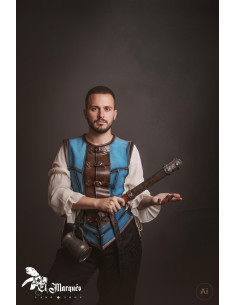 Kurze mittelalterliche Herrenjacke aus blauem Wildleder 2