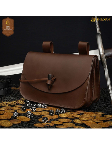 Bolso medieval para cinturón cierre cuerno, color marrón oscuro