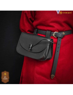 Mittelalterliche Gürteltasche mit Hornverschluss, schwarz