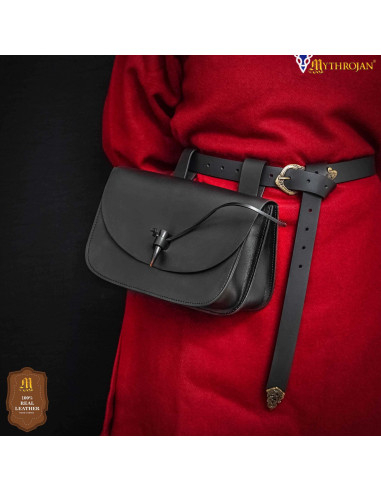 Bolso medieval para cinturón cierre cuerno, color negro