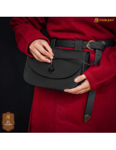 Bolso medieval para cinturón cierre cuerno, color negro 2