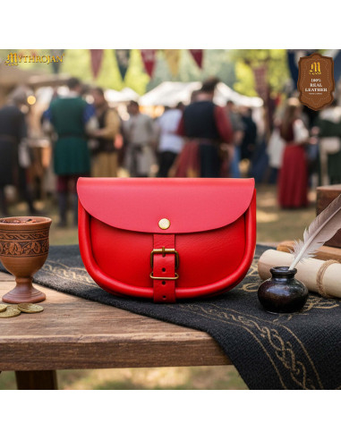 Einfache mittelalterliche Ledertasche in Rot