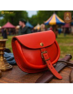 Bolso medieval sencillo de cuero, color rojo 2