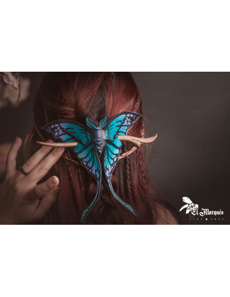 Midnatsblå læder sommerfugle hårspænde