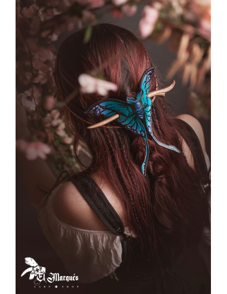 Middernachtblauwe leren mottenhaarspeld