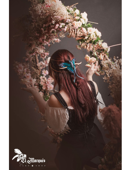 Middernachtblauwe leren mottenhaarspeld