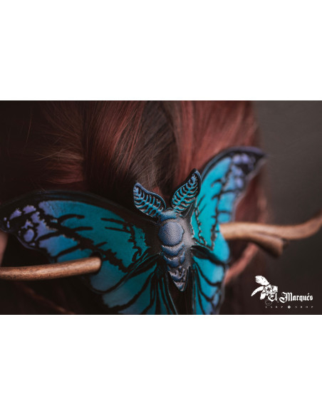 Middernachtblauwe leren mottenhaarspeld