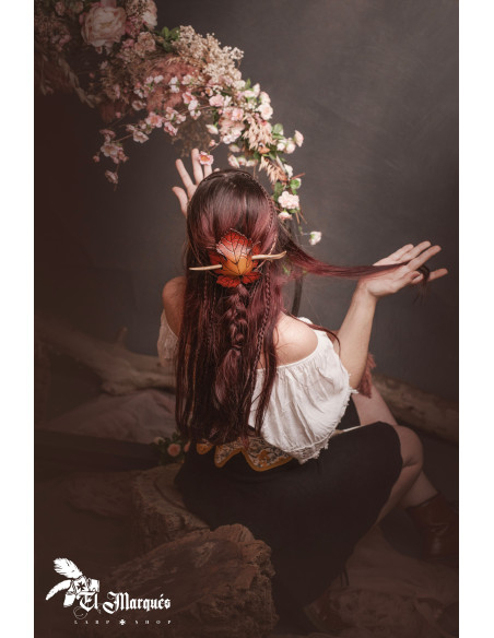 Leder-Haarspange mit herbstlichen...