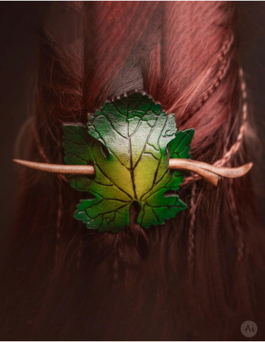 Leder-Haarspange mit Frühlingsblatt-Design