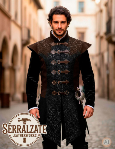 Chaleco largo Renacentista en auténtico cuero marrón