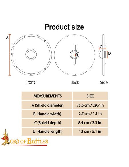 Vikingeskjold i massivt træ, sort-rød Vikingeskjold i massivt træ, sort-rød