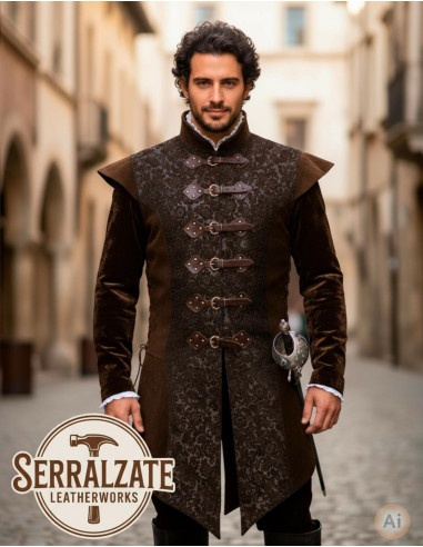 Lang renæssancevest i ægte brunt læder