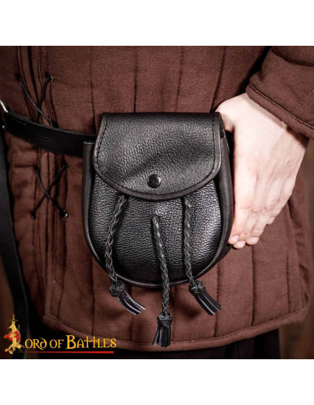 Bolso medieval en cuero con borlas...