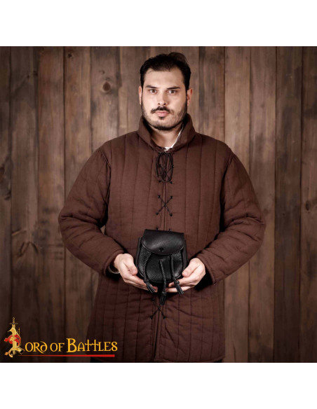 Bolso medieval en cuero con borlas...