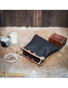 Bolso vikingo modelo Hedeby en cuero negro, hecho a mano 2