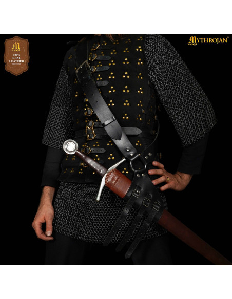 Tahalí medieval en cuero negro para...