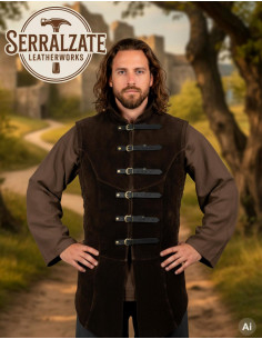Chaleco medieval ajustable Arturo en ante marrón oscuro
