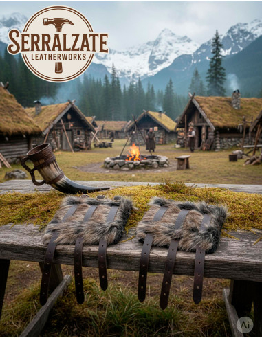 Brazaletes vikingos Hastein con pelo y piel