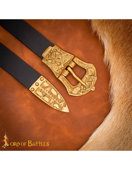 Schwarzer Leder-Vikinger-Gürtel mit...