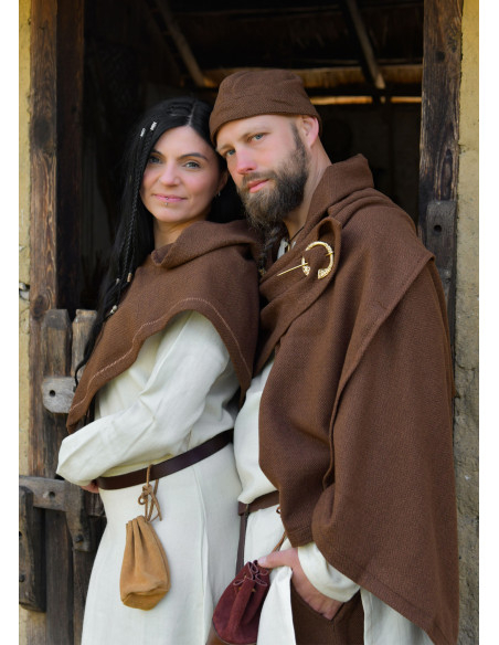 Manta Capa Vikinga Lana Marrón Sarga...