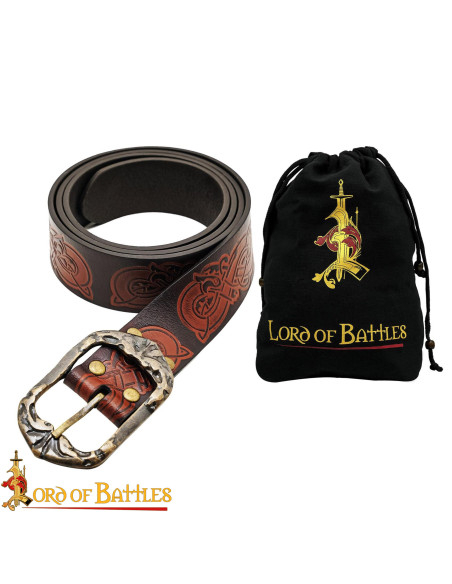 Vikingologische leren riem met reliëf...