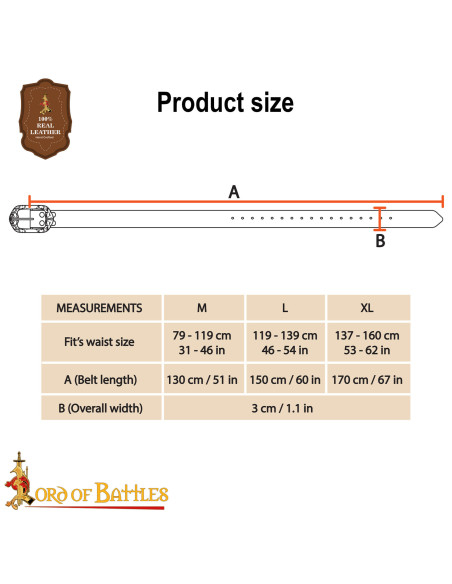 Cinturón medeieval cuero marrón...
