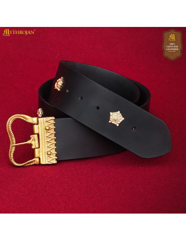 Cinturón medieval Burgundiano para damas, cuero negro