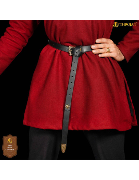 Vikingebælte i sort læder med...