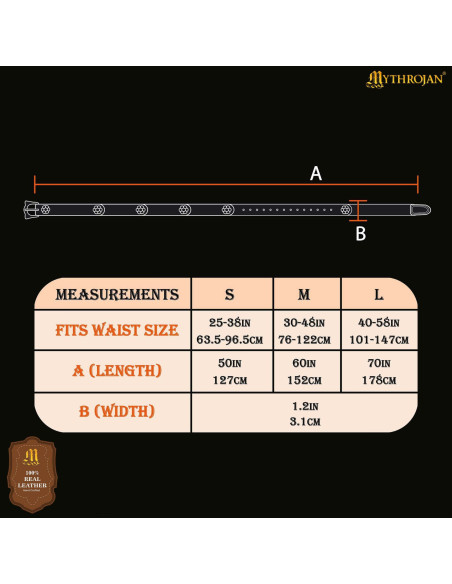 Cinturón vikingo en cuero negro,...