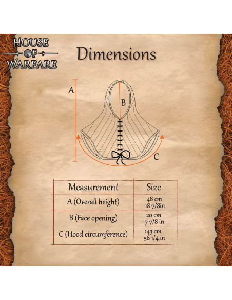 Medieval quilted gugel i bomuld, sort