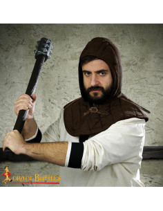 Medievaler gepolsterter Gugel aus Baumwolle, braun