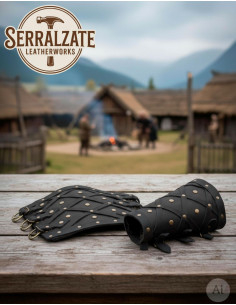 Vikingische Armbänder aus echtem Leder mit Rauten, schwarz 2