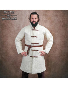 Medieval quilted gambeson med læderstropper, naturlig hvid
