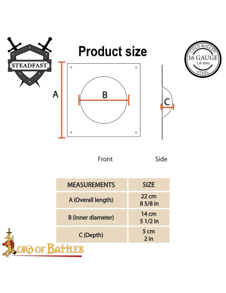 Vierkante umbo in zwart staal voor...