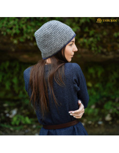 Gorro medieval nórdico en lana modelo Naalbinding, gris-azul 2
