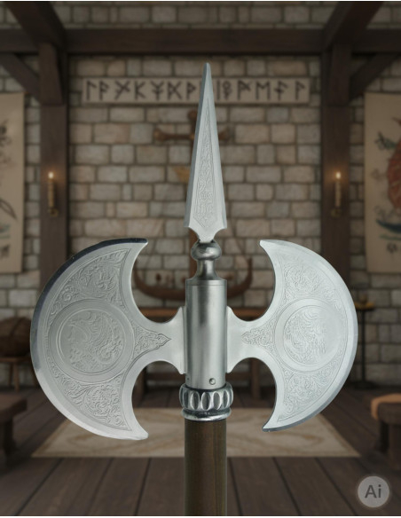 Rustikt dobbeltbladet økse med...