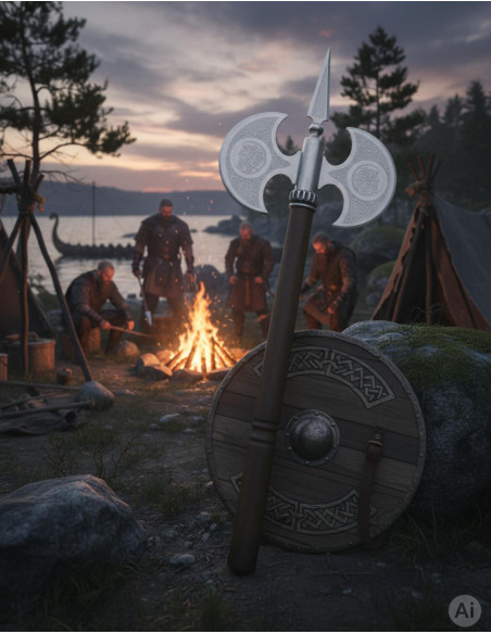 Rustikt dobbeltbladet økse med...