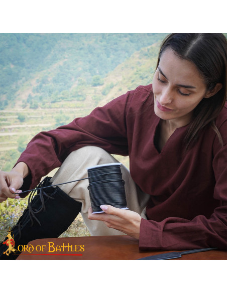 Rullesnor i ægte sort læder, 100 meter