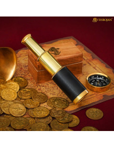 Piratenkattelein in messing met houten doos (15 cm) 2