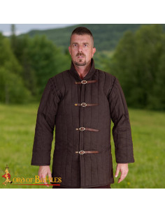 Bruine middeleeuwse gambeson met drie lagen, afneembare...
